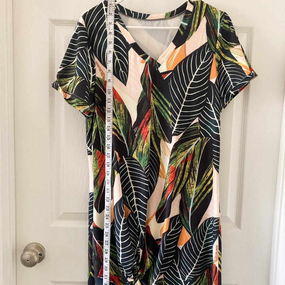Palm Leaf Print Short Sleeve Casual Dress
